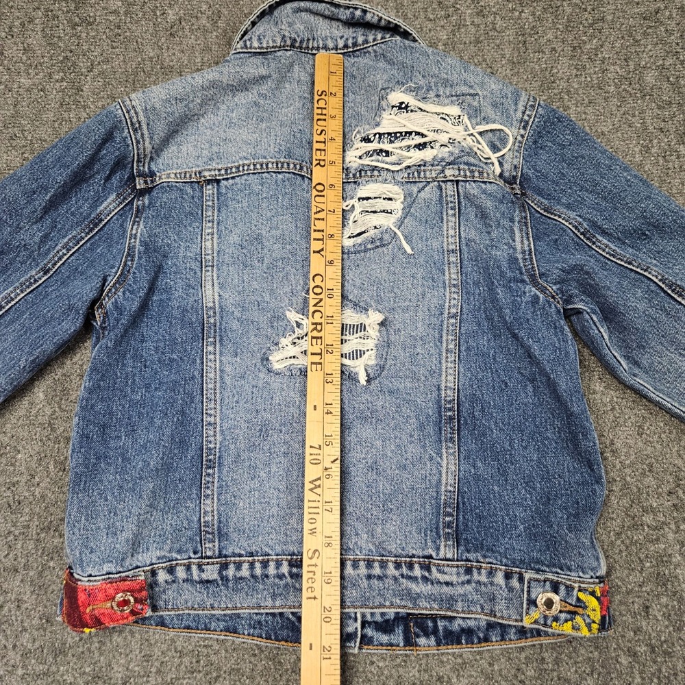 Patchwork Reworked Jean Jacket S Crop Distressed Y2K Style Grunge Street Vervet - Picture 13 of 14